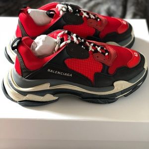 balenciaga triple s red on feet